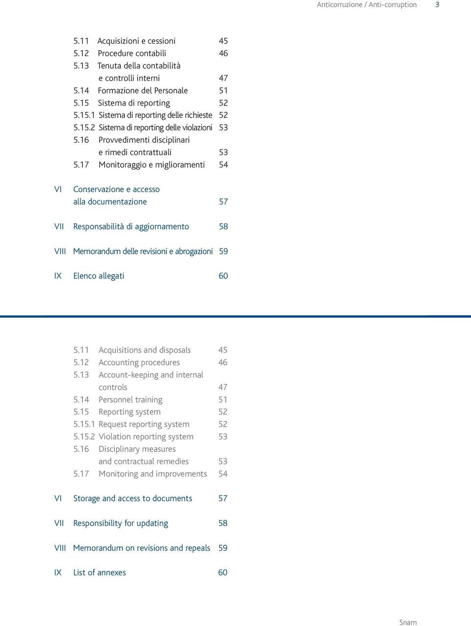 17 Monitoraggio e miglioramenti 54 VI Conservazione e accesso alla documentazione 57 VII Responsabilità di aggiornamento 58 VIII Memorandum delle revisioni e abrogazioni 59 IX Elenco allegati 60 5.