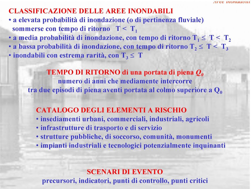 che mediamente intercorre tra due episodi di piena aventi portata al colmo superiore a Q 0 CATALOGO DEGLI ELEMENTI A RISCHIO insediamenti urbani, commerciali, industriali, agricoli infrastrutture di