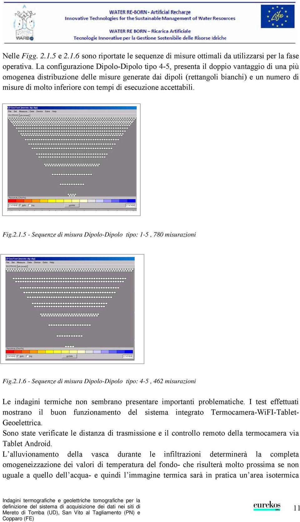 con tempi di esecuzione accettabili. Fig.2.1.5 - Sequenze di misura Dipolo-Dipolo tipo: 1-5, 780 misurazioni Fig.2.1.6 - Sequenze di misura Dipolo-Dipolo tipo: 4-5, 462 misurazioni Le indagini termiche non sembrano presentare importanti problematiche.