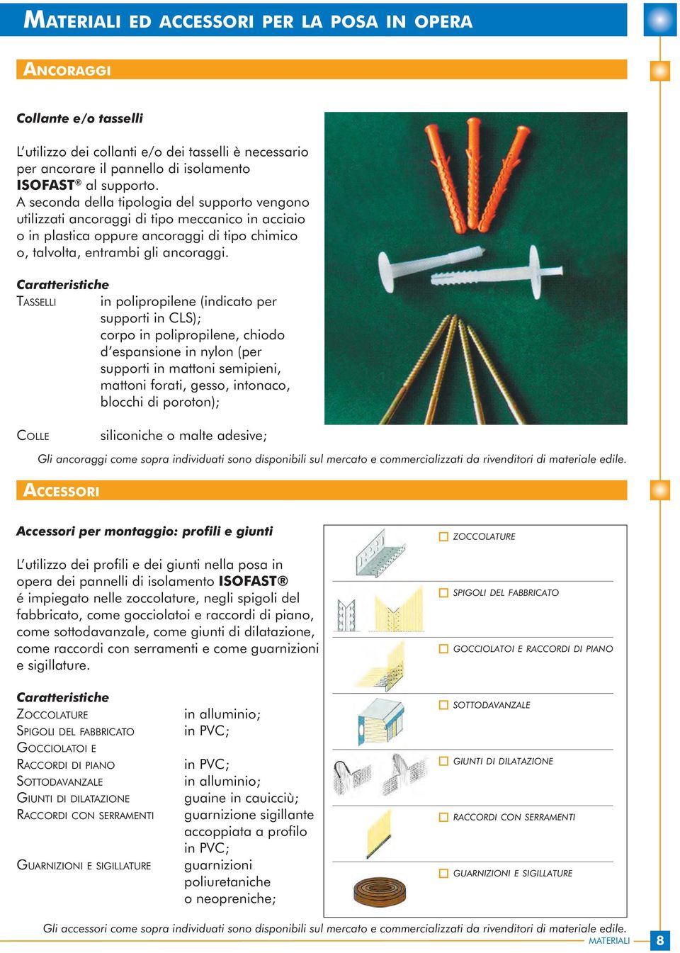 Caratteristiche TASSELLI in polipropilene (indicato per supporti in CLS); corpo in polipropilene, chiodo d espansione in nylon (per supporti in mattoni semipieni, mattoni forati, gesso, intonaco,