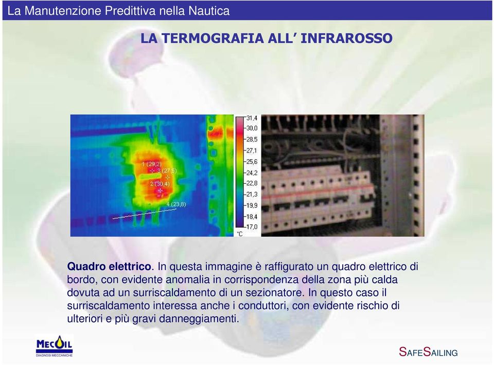 in corrispondenza della zona più calda dovuta ad un surriscaldamento di un sezionatore.