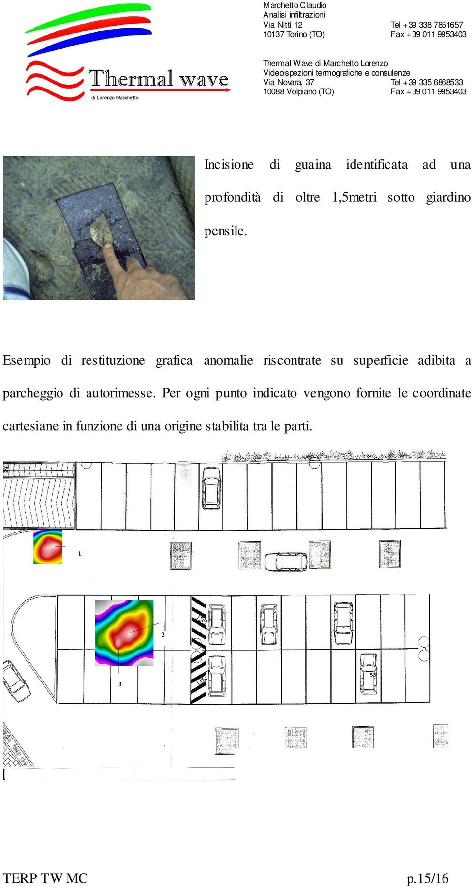 Esempio di restituzione grafica anomalie riscontrate su superficie adibita a