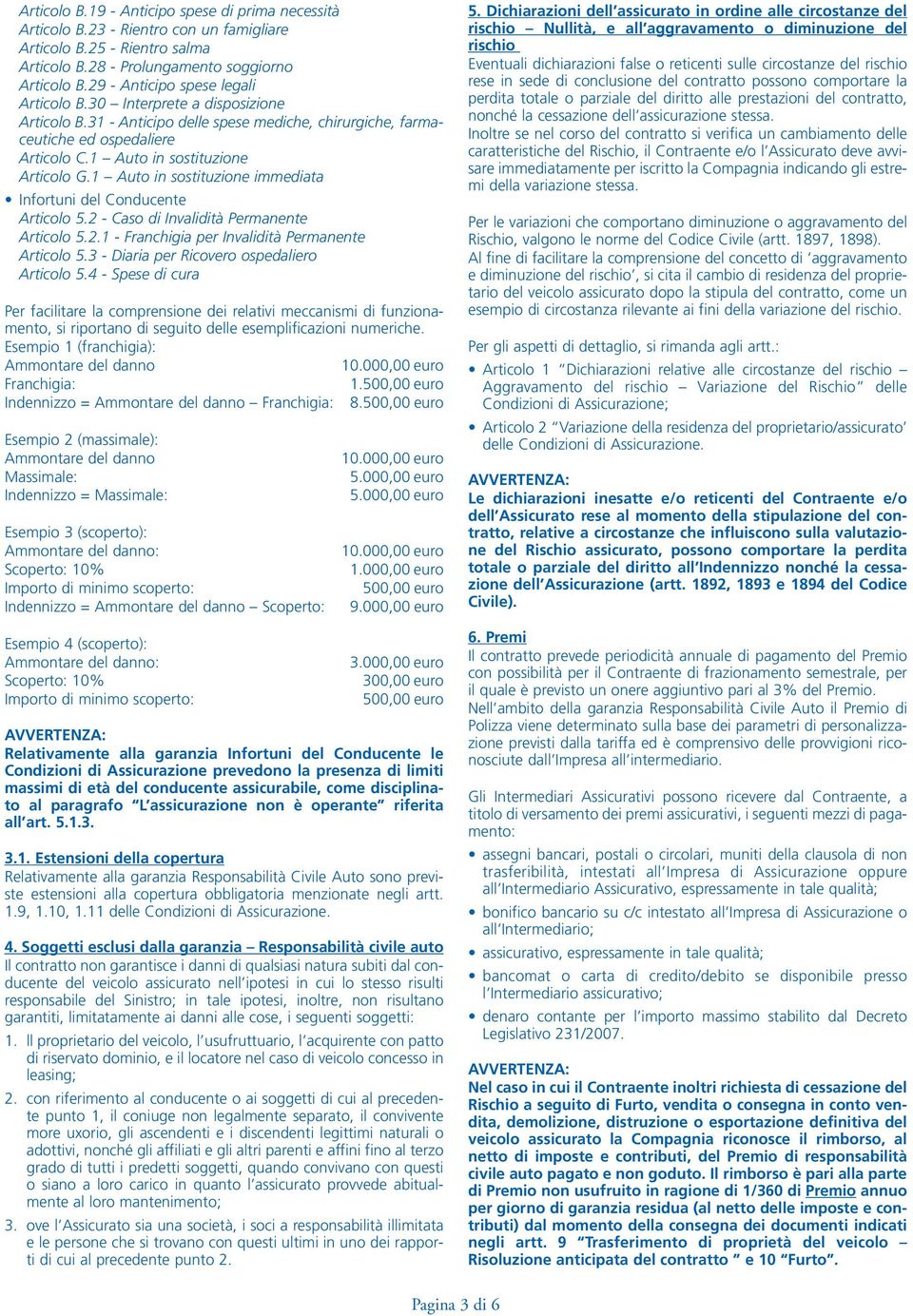 1 Auto in sostituzione immediata Infortuni del Conducente Articolo 5.2 - Caso di Invalidità Permanente Articolo 5.2.1 - Franchigia per Invalidità Permanente Articolo 5.