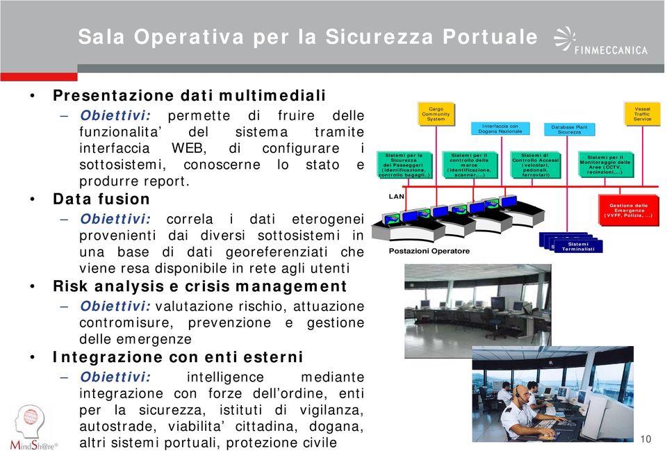 Data fusion Obiettivi: correla i dati eterogenei provenienti dai diversi sottosistemi in una base di dati georeferenziati che viene resa disponibile in rete agli utenti Risk analysis e crisis