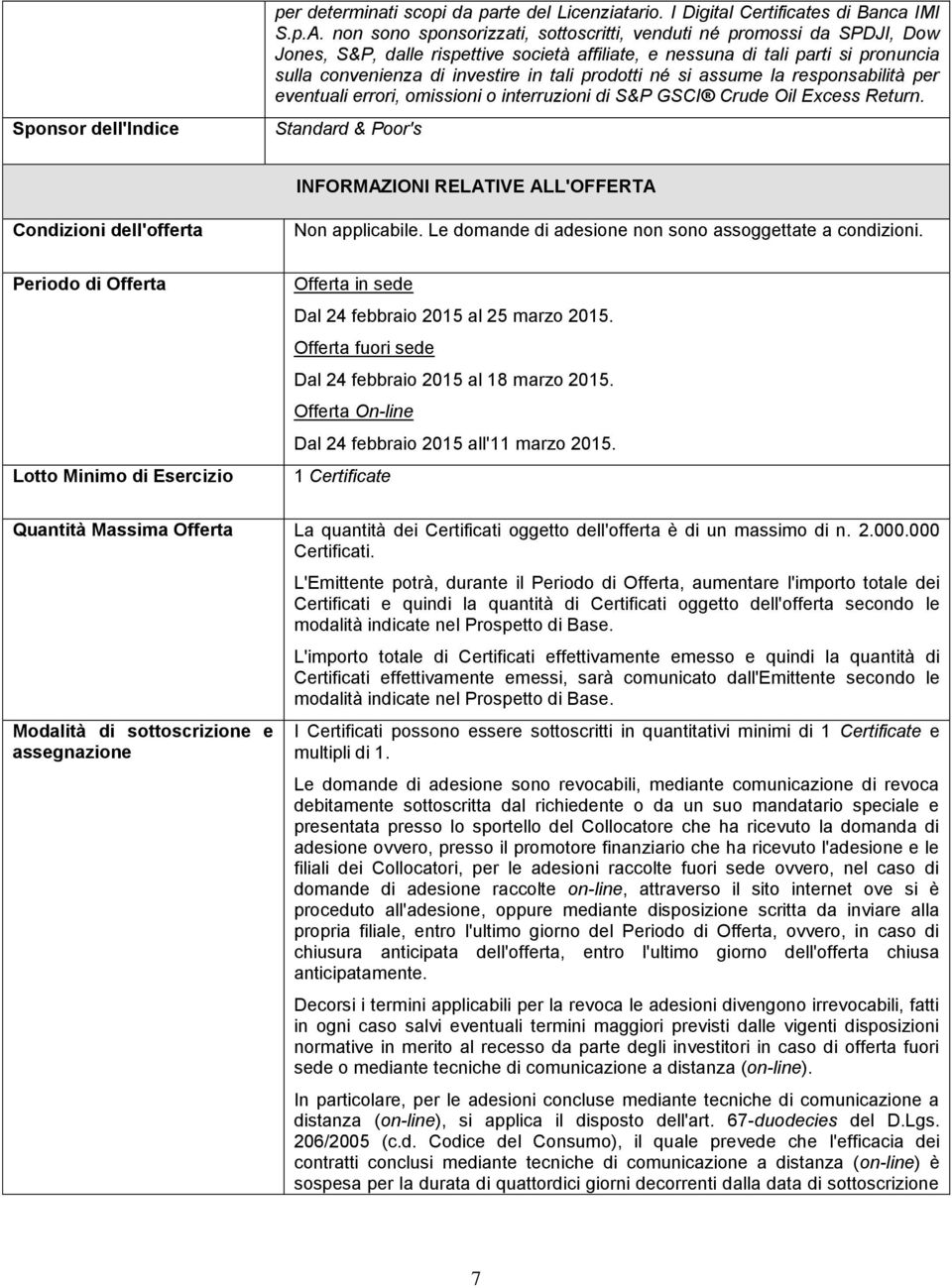 prodotti né si assume la responsabilità per eventuali errori, omissioni o interruzioni di S&P GSCI Crude Oil Excess Return.