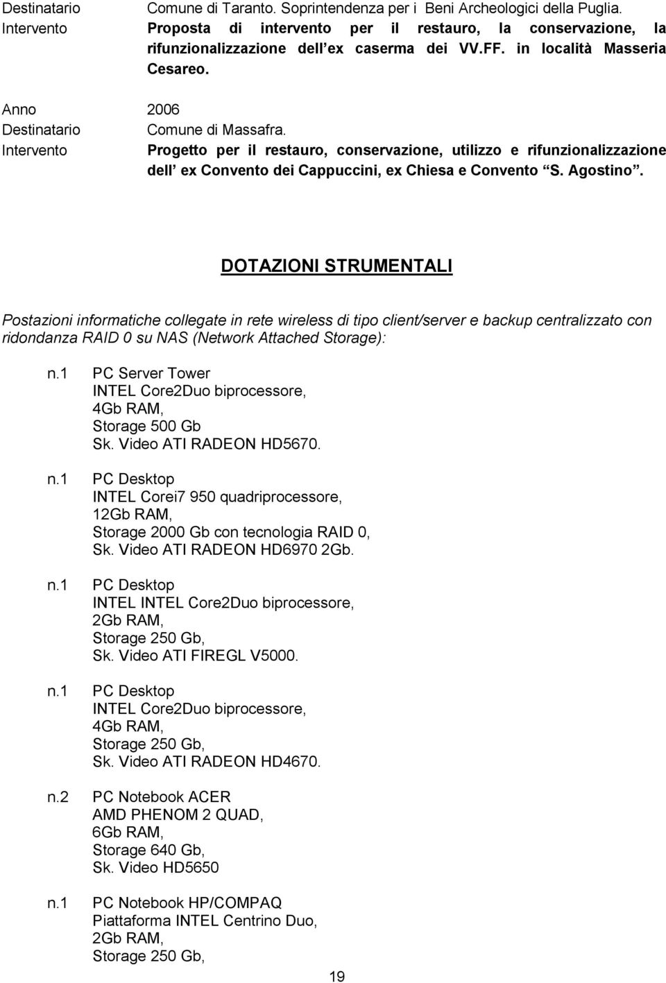 Intervento Progetto per il restauro, conservazione, utilizzo e rifunzionalizzazione dell ex Convento dei Cappuccini, ex Chiesa e Convento S. Agostino.