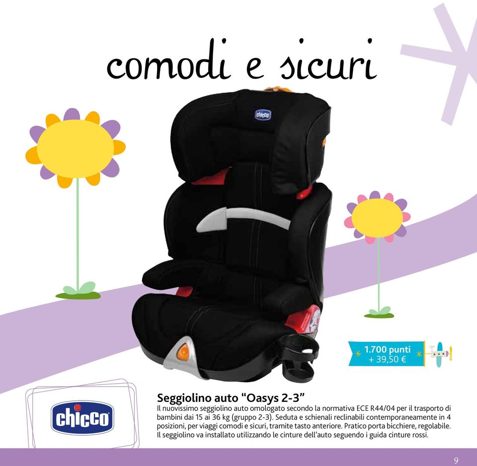 R44/04 per il trasporto di bambini dai 15 ai 36 kg (gruppo 2-3).