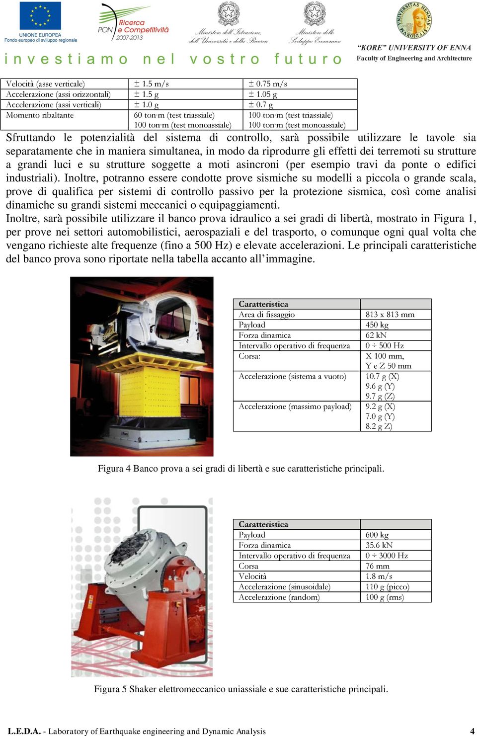 possibile utilizzare le tavole sia separatamente che in maniera simultanea, in modo da riprodurre gli effetti dei terremoti su strutture a grandi luci e su strutture soggette a moti asincroni (per