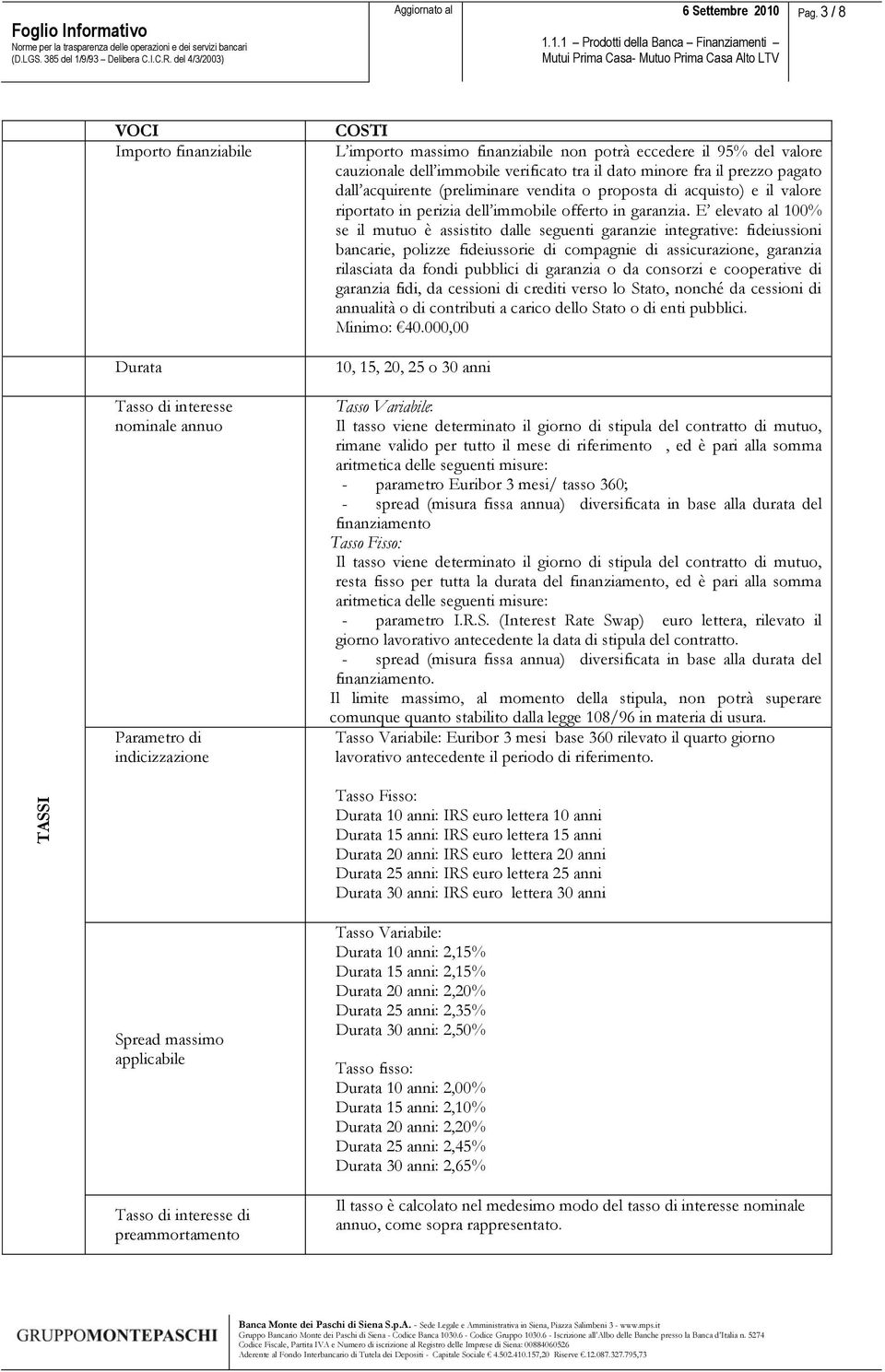 verificato tra il dato minore fra il prezzo pagato dall acquirente (preliminare vendita o proposta di acquisto) e il valore riportato in perizia dell immobile offerto in garanzia.