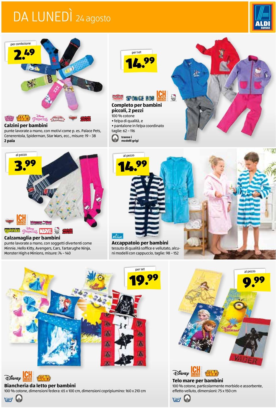 99 Calzamaglia per bambini punte lavorate a mano, con soggetti divertenti come Minnie, Hello Kitty, Avengers, Cars, Tartarughe Ninja, Monster High e Minions, misure: 74 140 100 % cotone felpa di