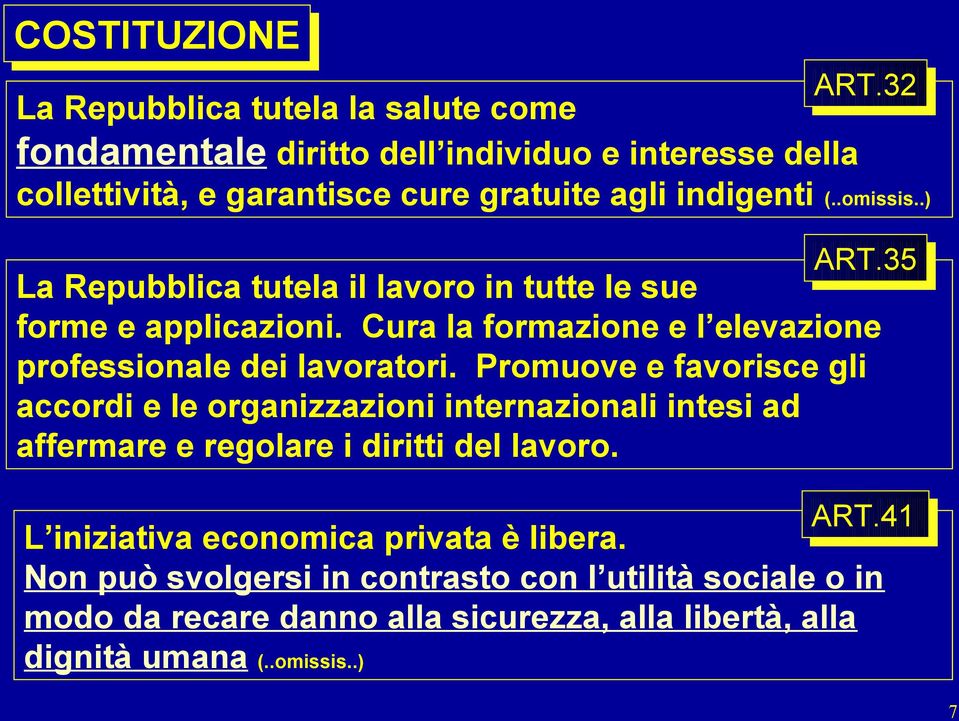 .) ART.35 La Repubblica tutela il lavoro in tutte le sue forme e applicazioni. Cura la formazione e l elevazione professionale dei lavoratori.