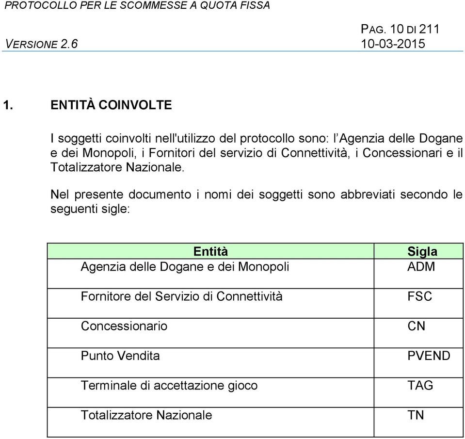 del servizio di Connettività, i Concessionari e il Totalizzatore Nazionale.