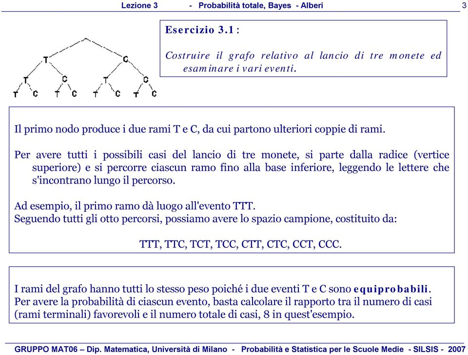 er avere tutti i possibili casi del lancio di tre monete, si parte dalla radice vertice superiore e si percorre ciascun ramo fino alla base inferiore, leggendo le lettere che s'incontrano lungo il