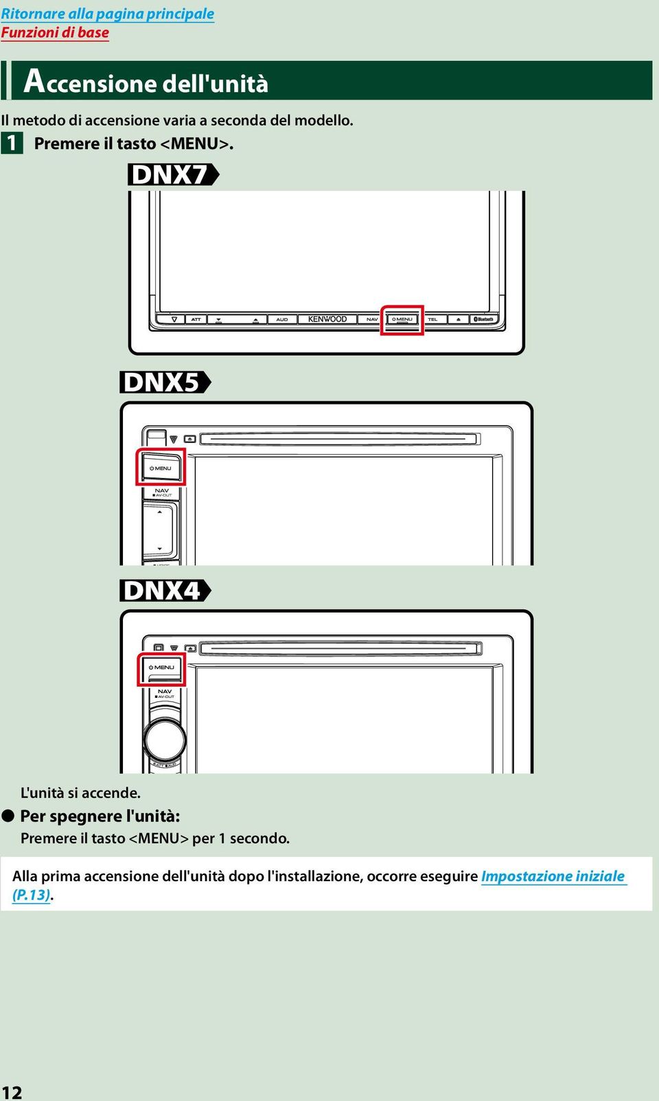 Per spegnere l'unità: Premere il tasto <MENU> per 1 secondo.