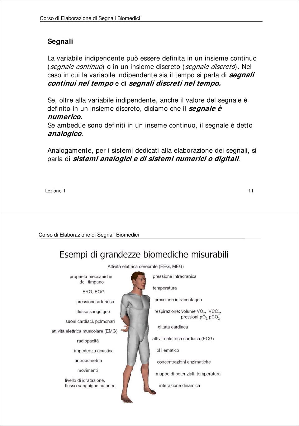 Se, oltre alla variabile indipendente, anche il valore del segnale è definito in un insieme discreto, diciamo che il segnale è numerico.