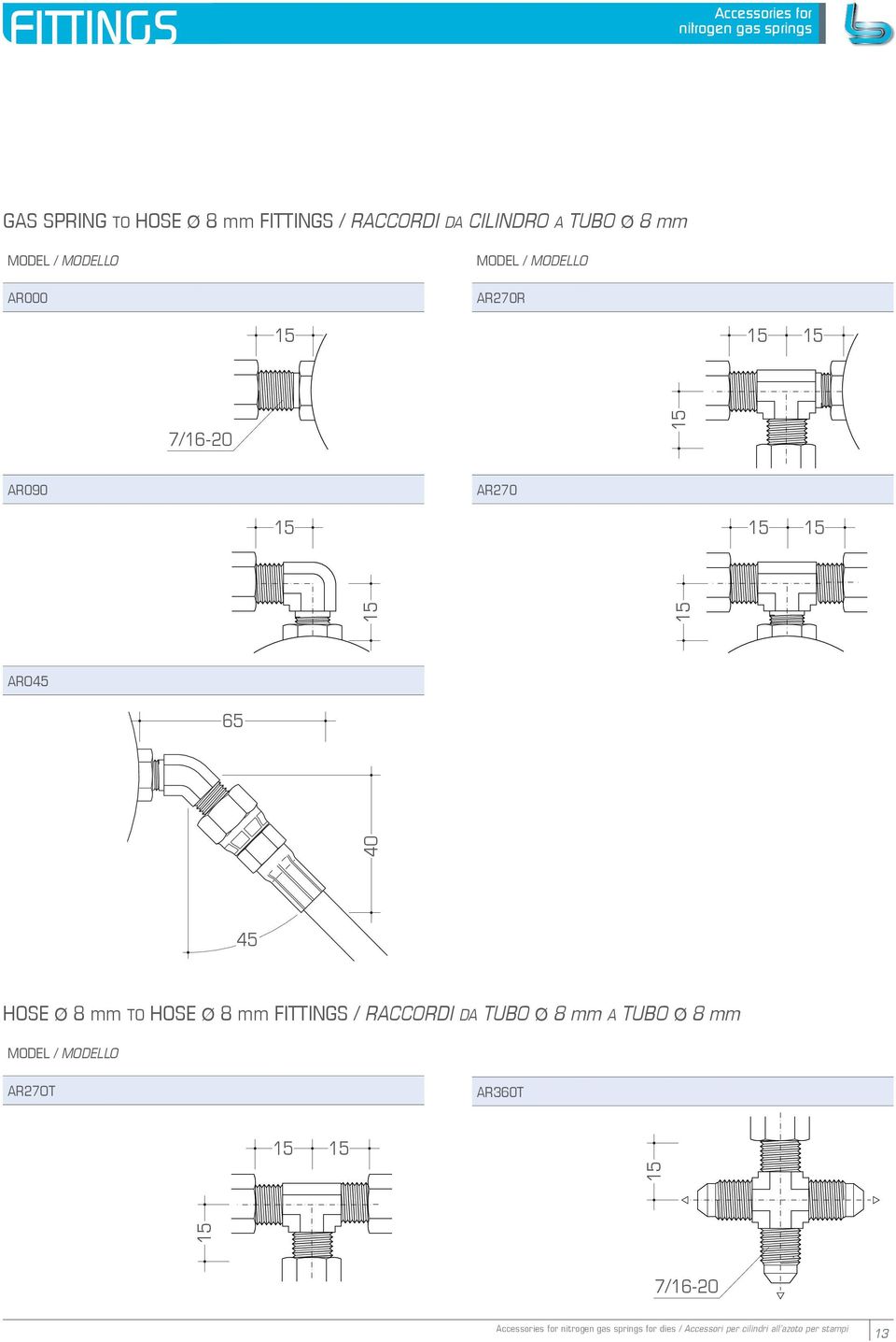 7/16-20 40 40 HOS 8 TO HOS 8 FITTINGS 7/16-20 / RORI TUO 8 TUO 845 45 MO / MOO R27OT R360T 65 40 45 7/16-20 Mx1.