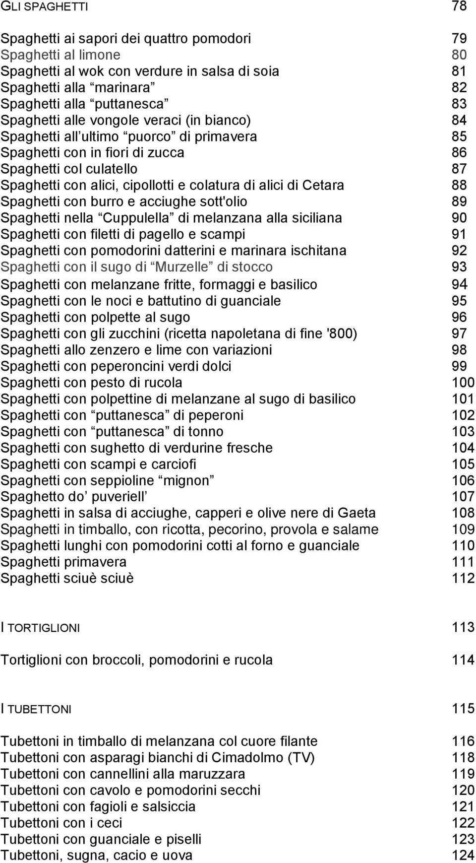 Cetara 88 Spaghetti con burro e acciughe sott'olio 89 Spaghetti nella Cuppulella di melanzana alla siciliana 90 Spaghetti con filetti di pagello e scampi 91 Spaghetti con pomodorini datterini e