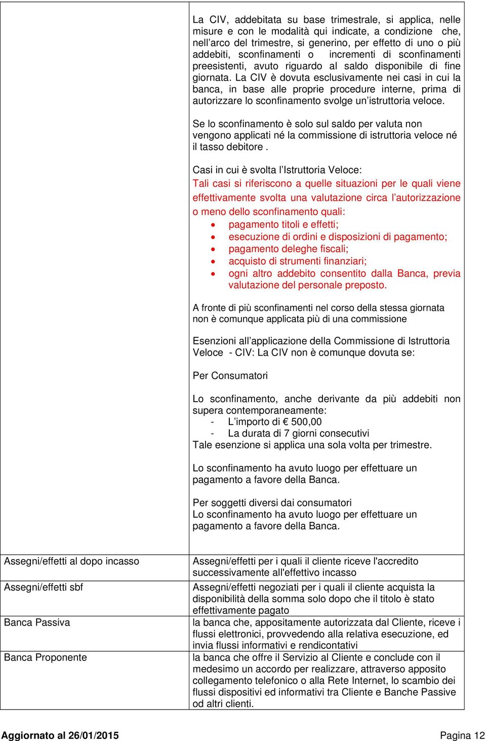 La CIV è dovuta esclusivamente nei casi in cui la banca, in base alle proprie procedure interne, prima di autorizzare lo sconfinamento svolge un istruttoria veloce.