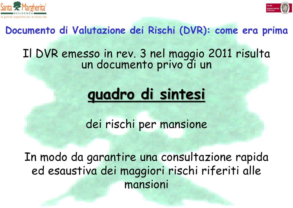 3 nel maggio 2011 risulta un documento privo di un quadro di sintesi