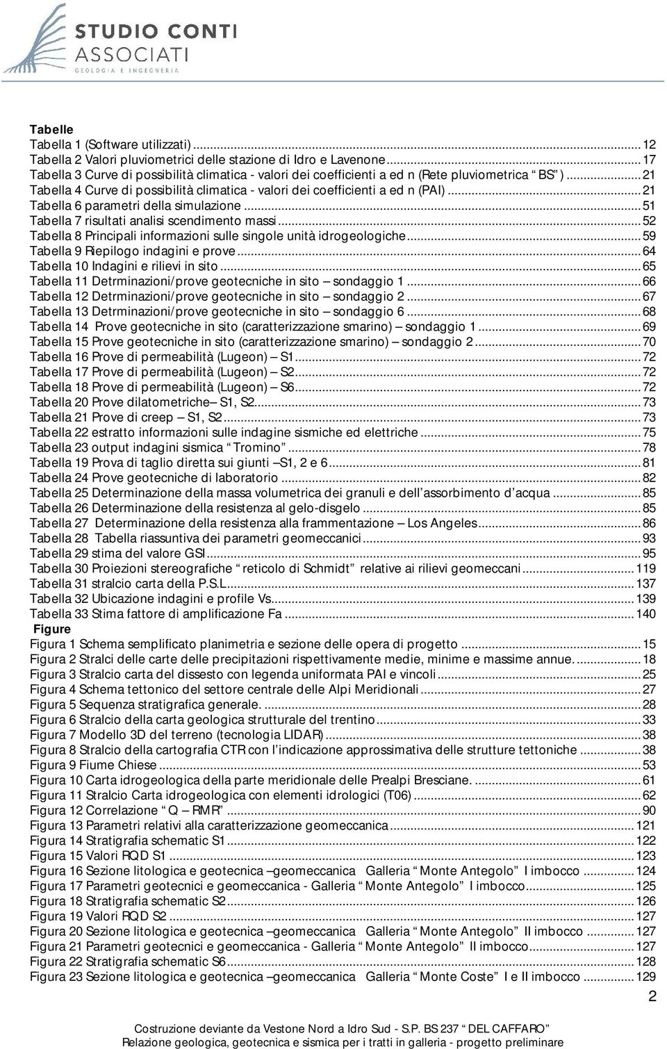 .. 21 Tabella 6 parametri della simulazione... 51 Tabella 7 risultati analisi scendimento massi... 52 Tabella 8 Principali informazioni sulle singole unità idrogeologiche.