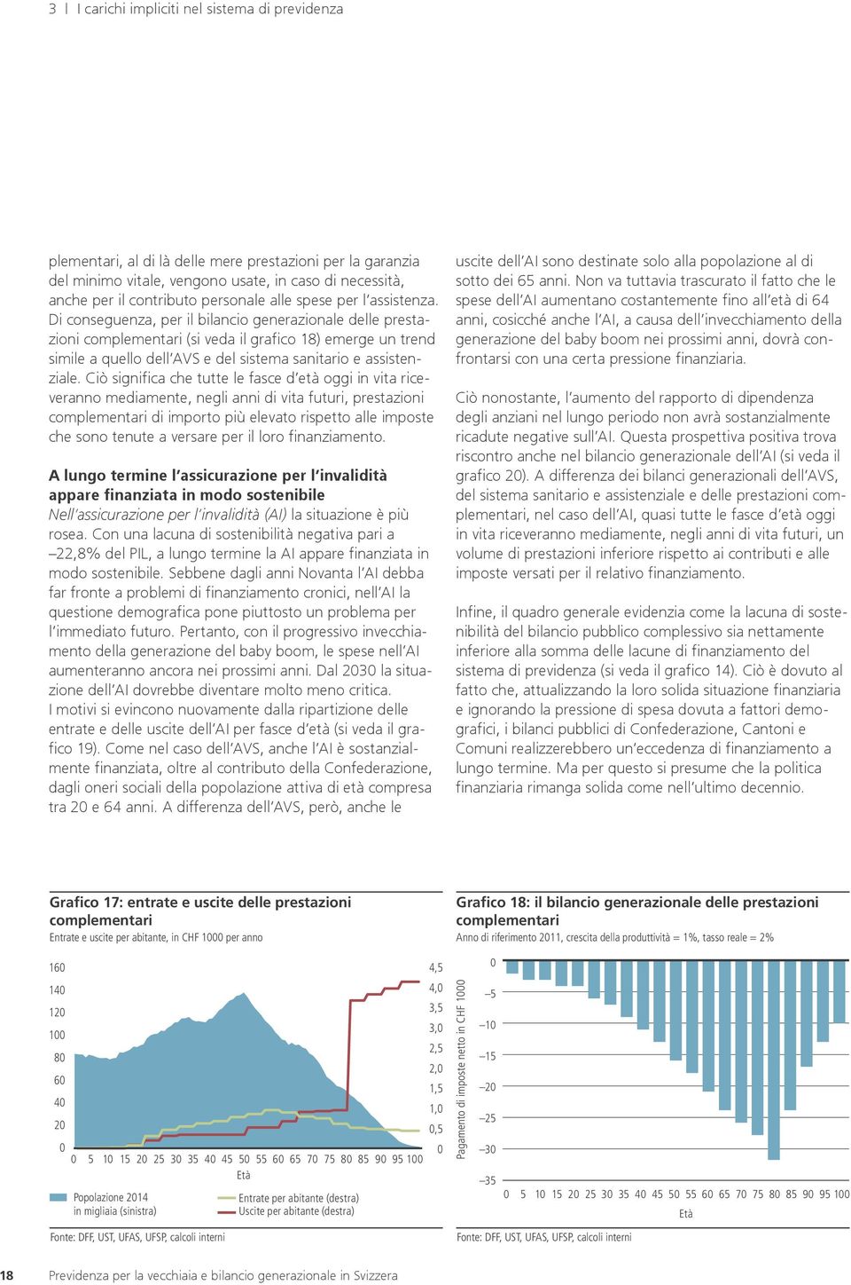 Di conseguenza, per il bilancio generazionale delle prestazioni complementari (si veda il grafico 18) emerge un trend simile a quello dell AVS e del sistema sanitario e assistenziale.