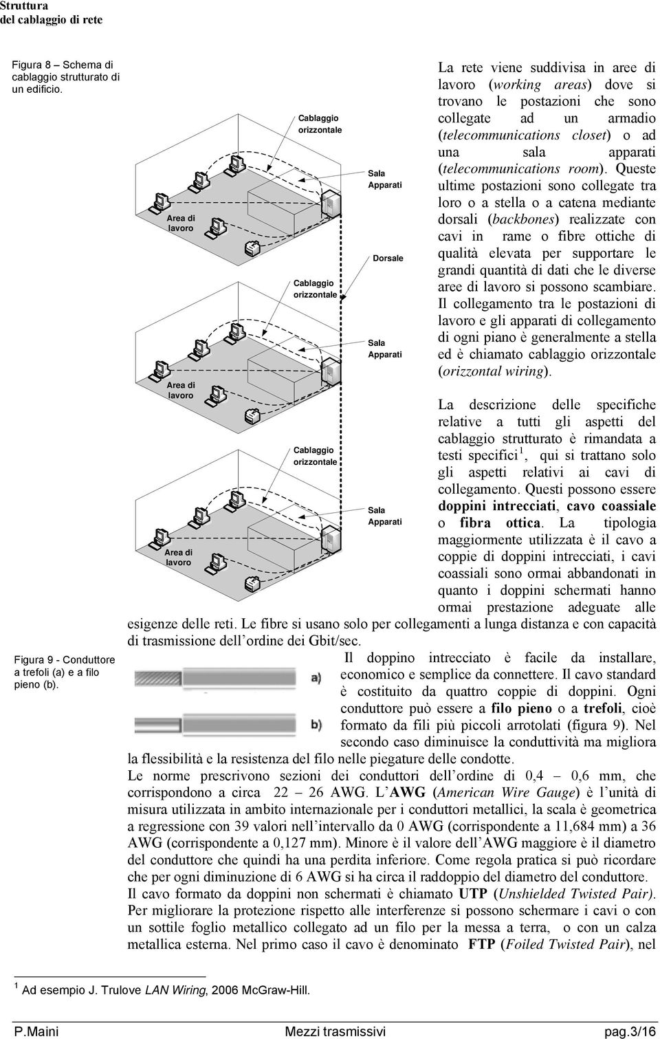 lavoro (working areas) dove si trovano le postazioni che sono collegate ad un armadio (telecommunications closet) o ad una sala apparati (telecommunications room).