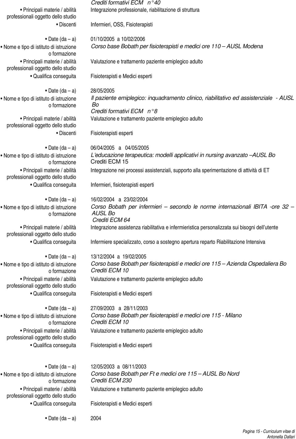 riabilitativo ed assistenziale - AUSL Bo Crediti formativi ECM n 8 Valutazione e trattamento paziente emiplegico adulto Fisioterapisti esperti Date (da a) 06/04/2005 a 04/05/2005 L educazione