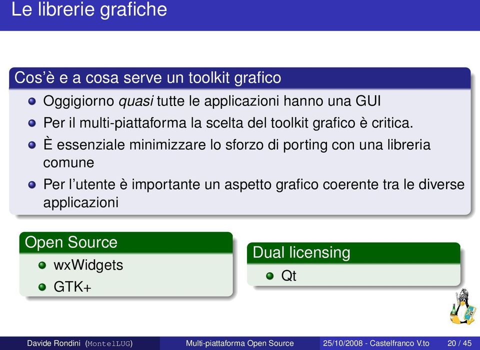 È essenziale minimizzare lo sforzo di porting con una libreria comune Per l utente è importante un aspetto grafico