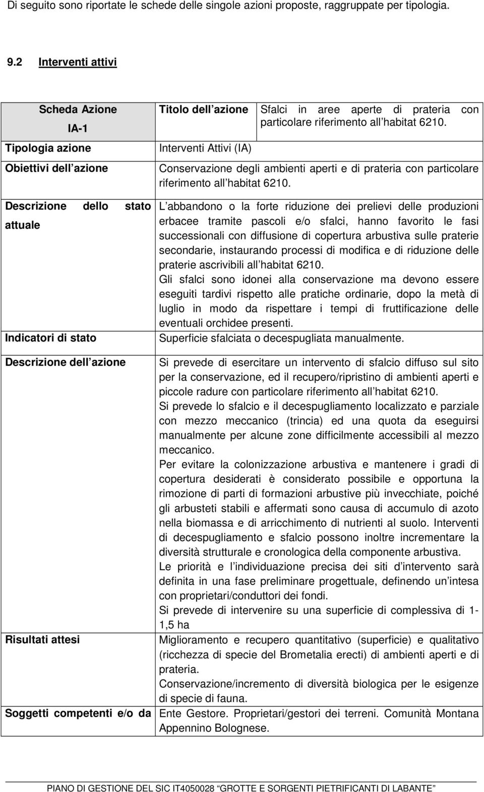 prateria con particolare riferimento all habitat 6210. Conservazione degli ambienti aperti e di prateria con particolare riferimento all habitat 6210.