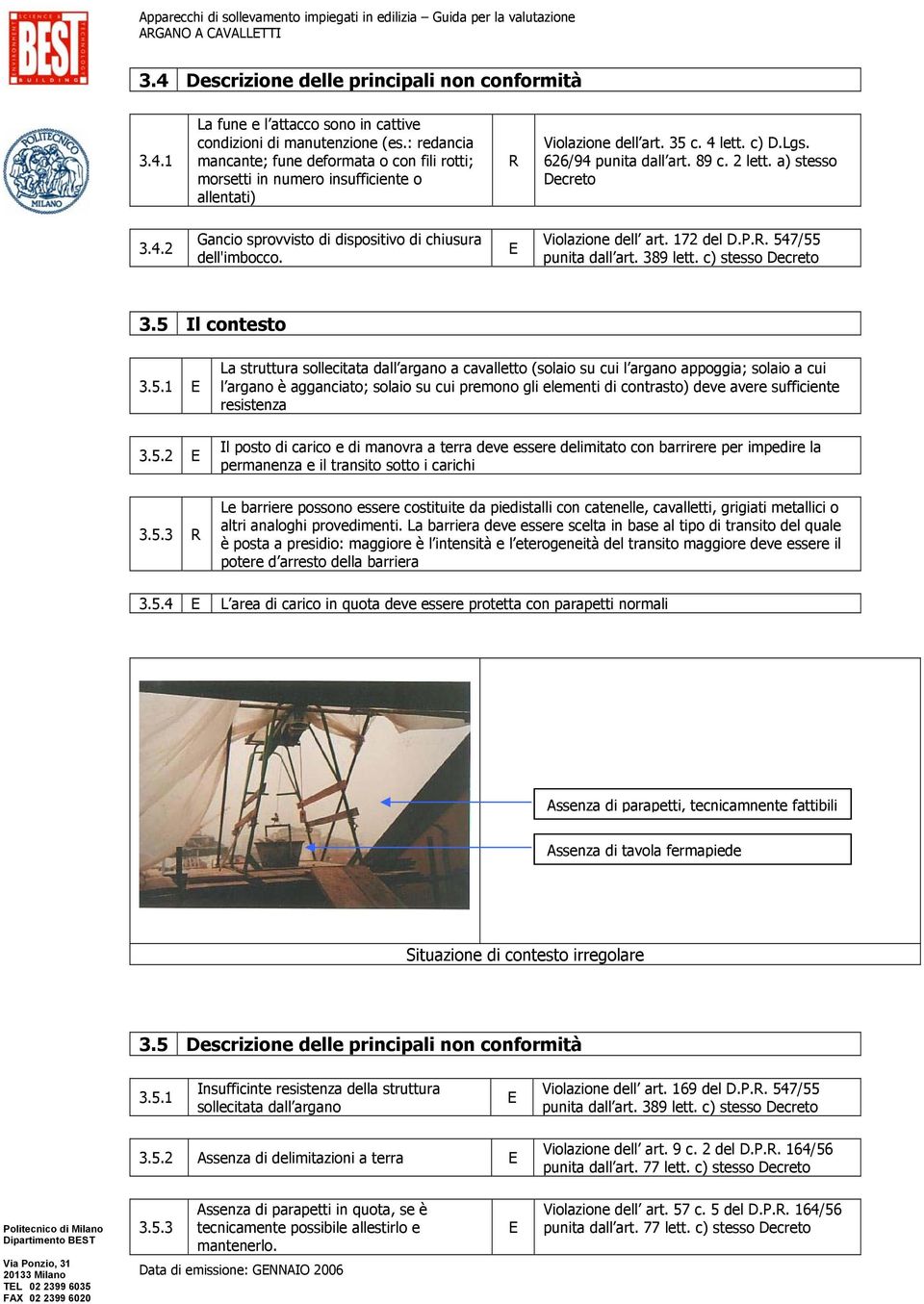 a) stesso Decreto 3.4.2 Gancio sprovvisto di dispositivo di chiusura dell'imbocco. Violazione dell art. 172 del D.P.R. 547/55 punita dall art. 389 lett. c) stesso Decreto 3.5 Il contesto 3.5.1 3.5.2 3.