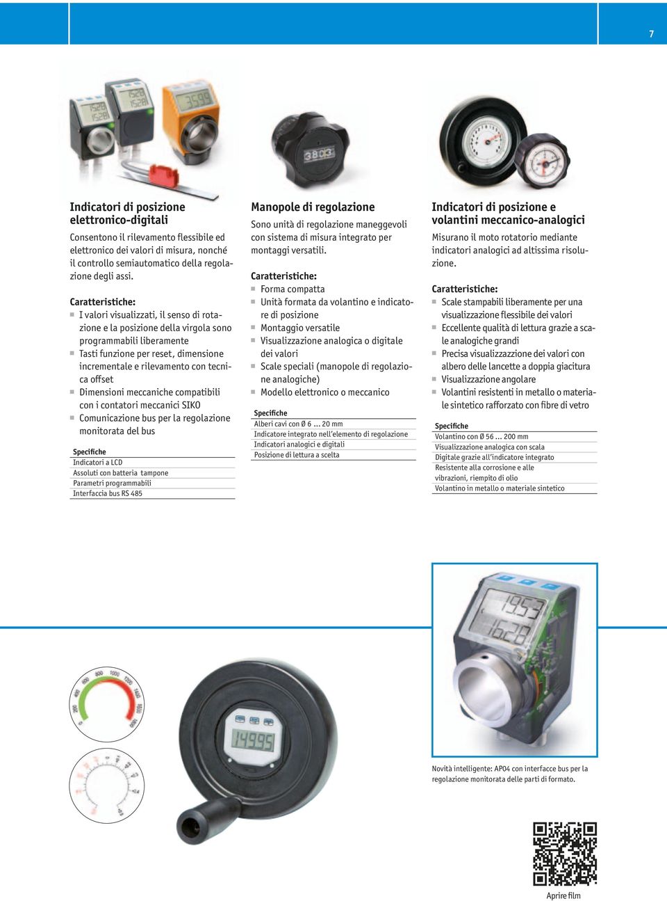 meccaniche compatibili con i contatori meccanici SIKO Comunicazione bus per la regolazione monitorata del bus Specifiche Indicatori a LCD Assoluti con batteria tampone Parametri programmabili