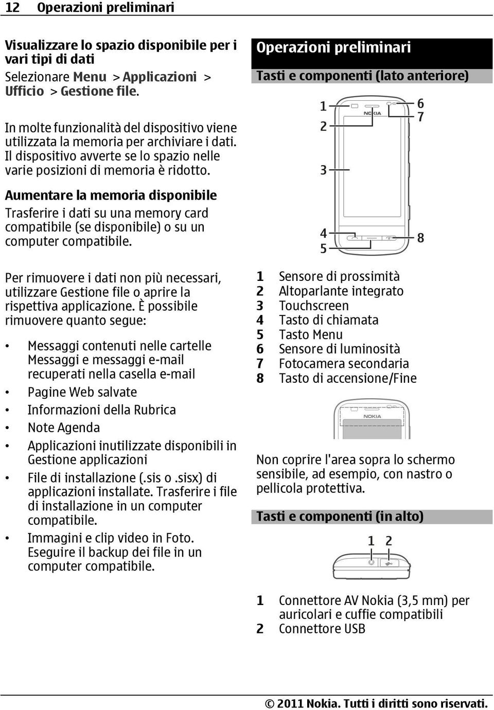 Il dispositivo avverte se lo spazio nelle varie posizioni di memoria è ridotto.