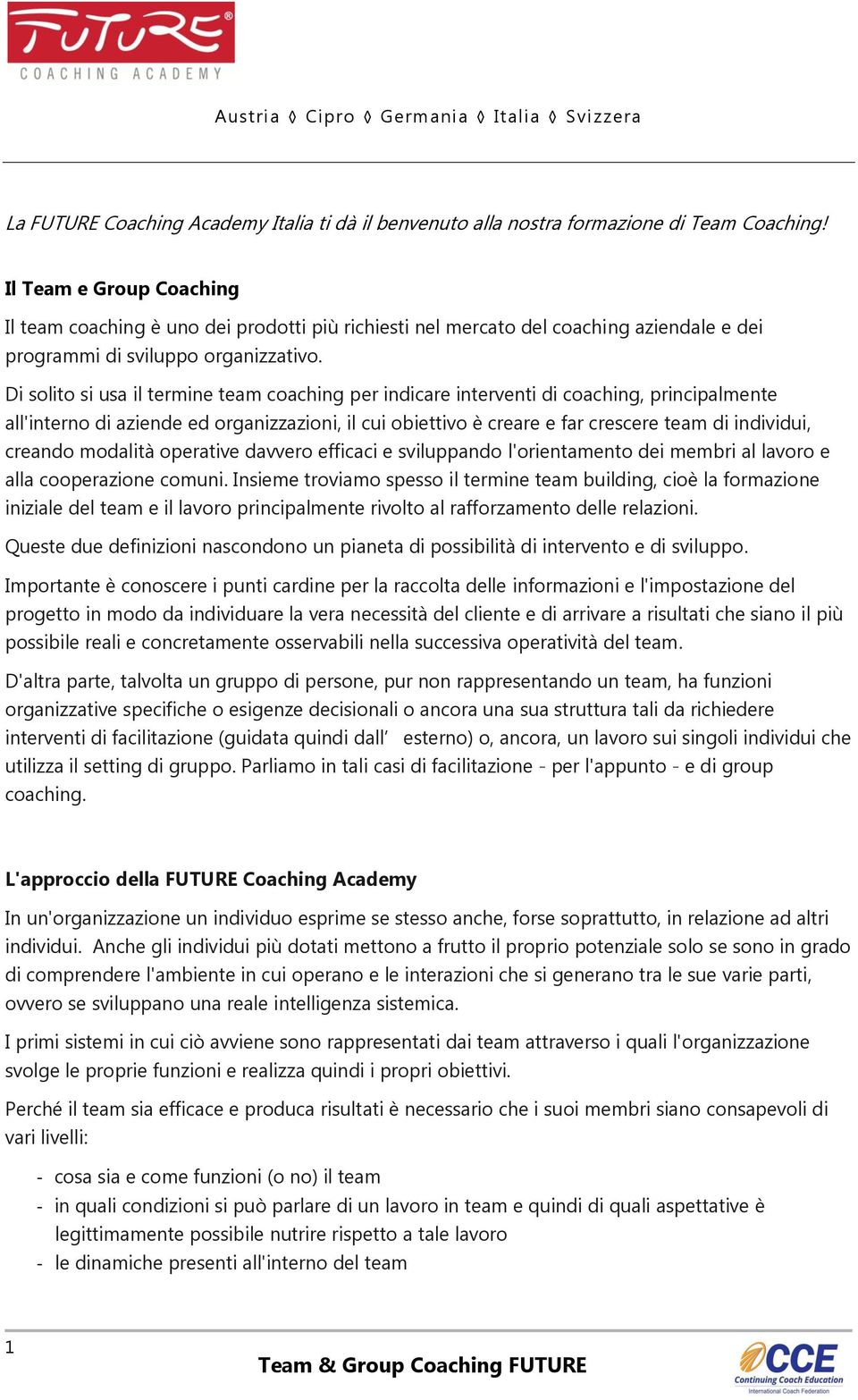 Di solito si usa il termine team coaching per indicare interventi di coaching, principalmente all'interno di aziende ed organizzazioni, il cui obiettivo è creare e far crescere team di individui,