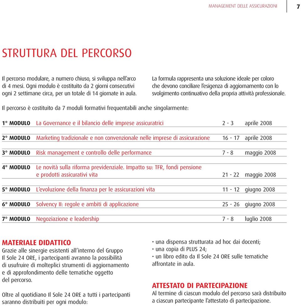 La formula rappresenta una soluzione ideale per coloro che devono conciliare l esigenza di aggiornamento con lo svolgimento continuativo della propria attività professionale.