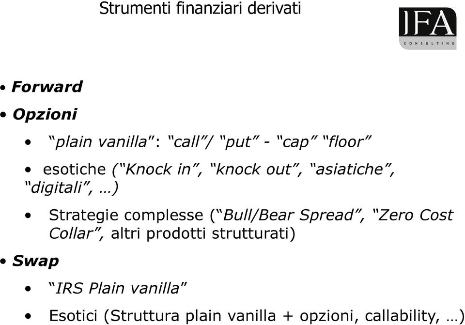complesse ( Bull/Bear Spread, Zero Cost Collar, altri prodotti strutturati)