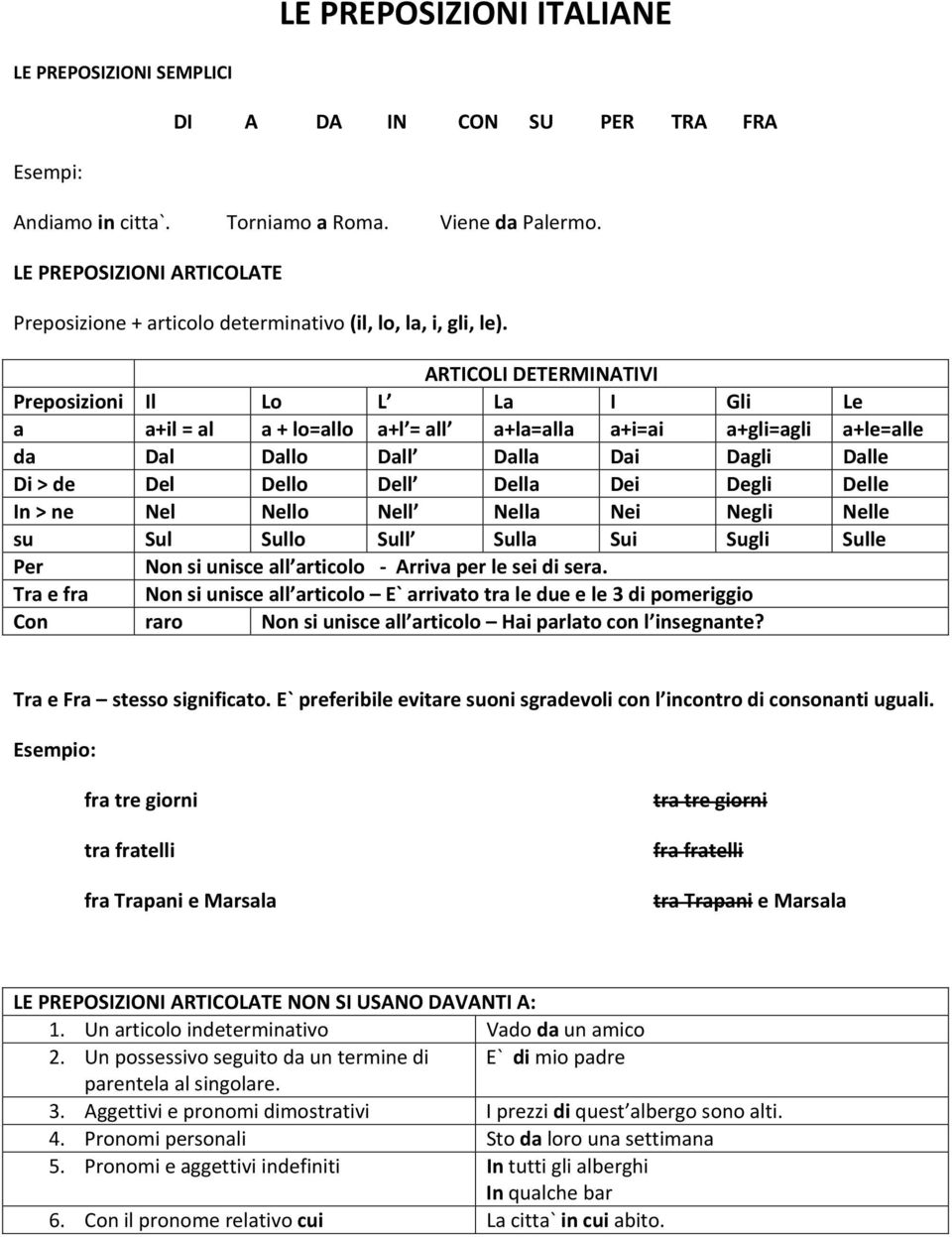 ARTICOLI DETERMINATIVI Preposizioni Il Lo L La I Gli Le a a+il = al a + lo=allo a+l = all a+la=alla a+i=ai a+gli=agli a+le=alle da Dal Dallo Dall Dalla Dai Dagli Dalle Di > de Del Dello Dell Della