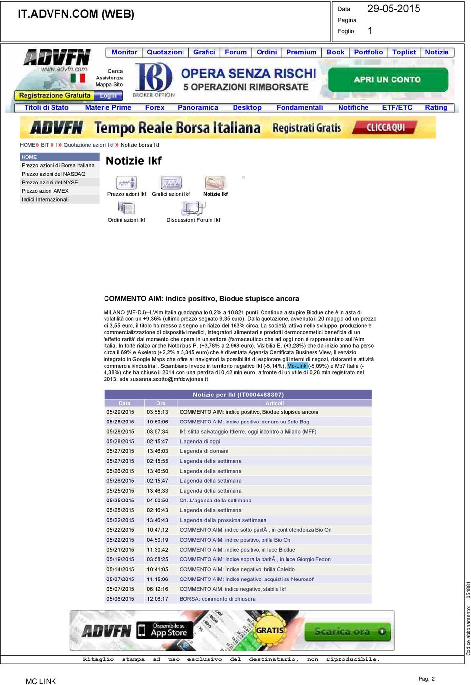 Notifiche ETF/ETC Rating HOME» BIT» I» Quotazione azioni Ikf» Notizie borsa Ikf HOME Prezzo azioni di Borsa Italiana Prezzo azioni del NASDAQ Prezzo azioni del NYSE Prezzo azioni AMEX Indici