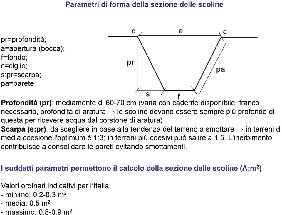 base alla tendenza del terreno a smottare in terreni di media coesione l'optimum è 1:3; in terreni più coesivi può salire a 1:5.