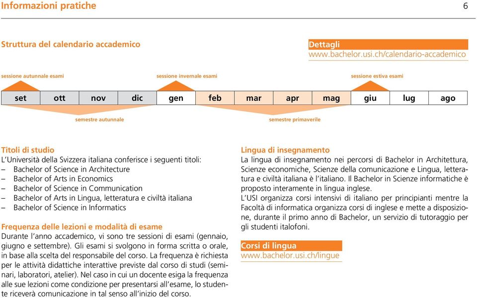 studio L Università della Svizzera italiana conferisce i seguenti titoli: Bachelor of Science in Architecture Bachelor of Arts in Economics Bachelor of Science in Communication Bachelor of Arts in