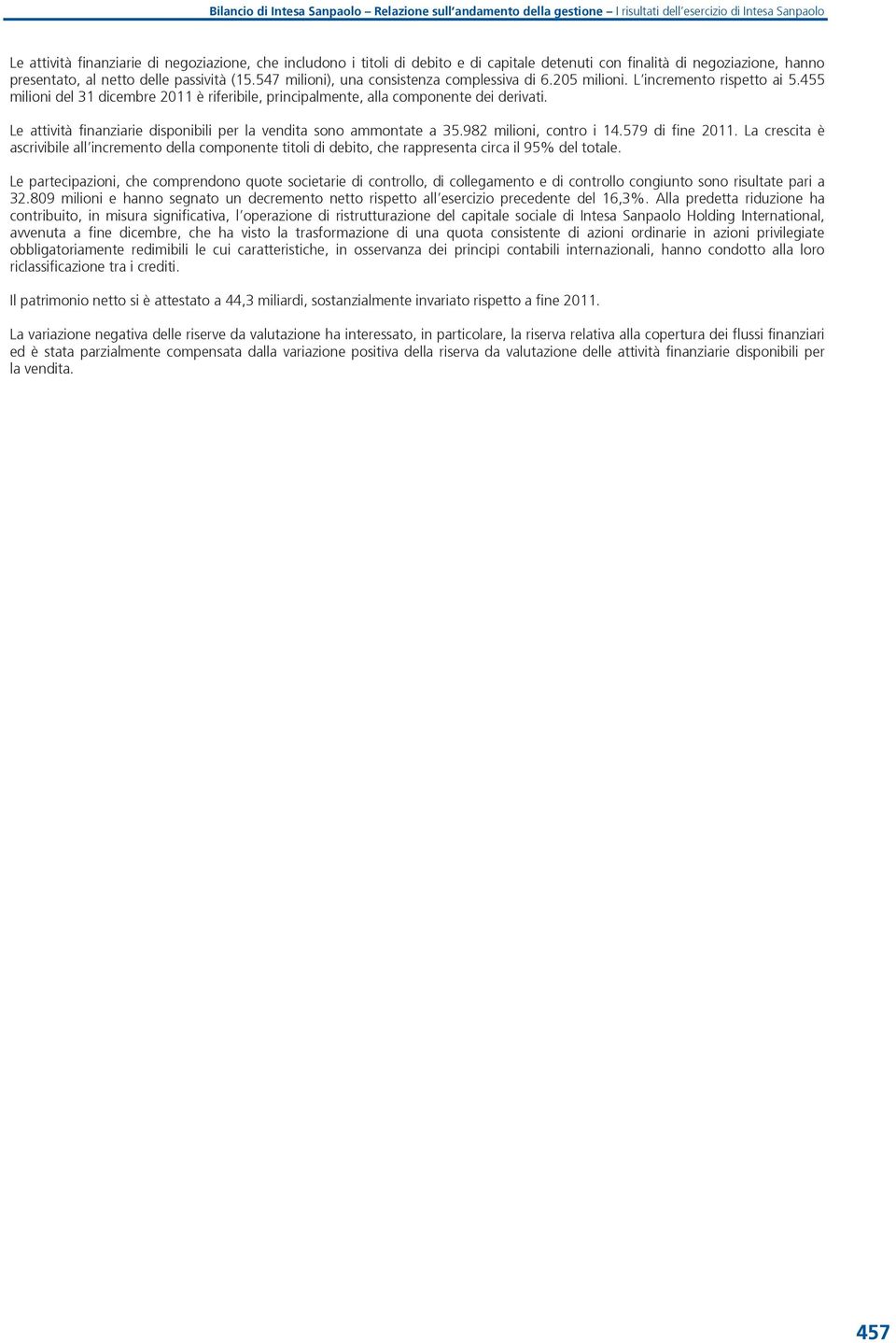 455 milioni del 31 dicembre 2011 è riferibile, principalmente, alla componente dei derivati. Le attività finanziarie disponibili per la vendita sono ammontate a 35.982 milioni, contro i 14.