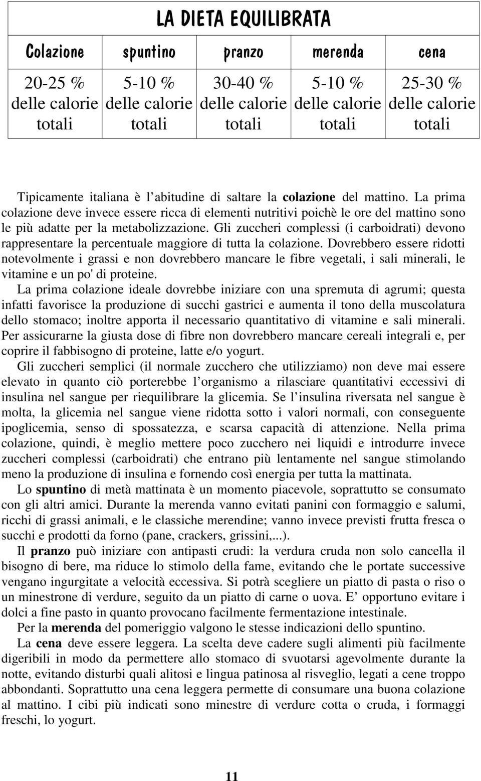 La prima colazione deve invece essere ricca di elementi nutritivi poichè le ore del mattino sono le più adatte per la metabolizzazione.