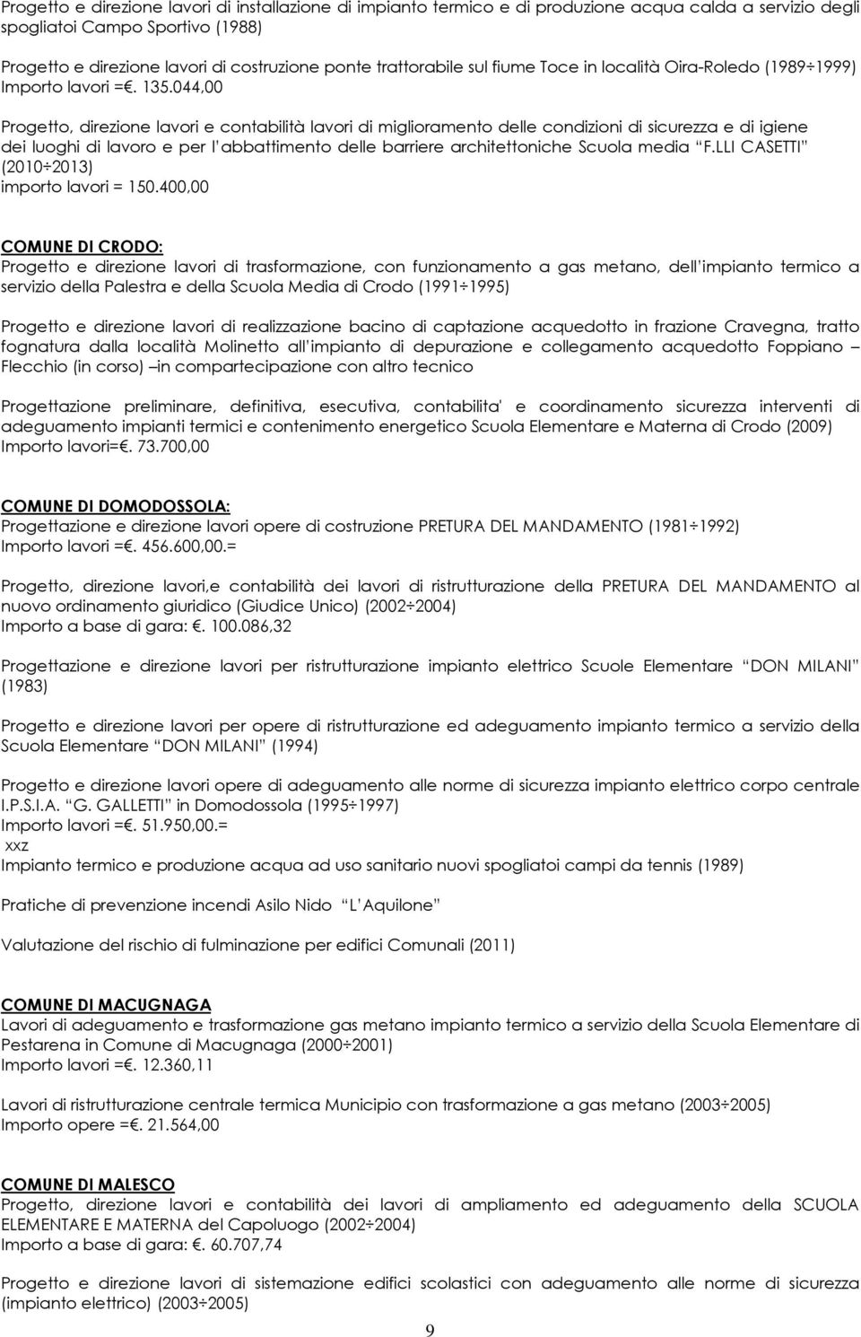 044,00 Progetto, direzione lavori e contabilità lavori di miglioramento delle condizioni di sicurezza e di igiene dei luoghi di lavoro e per l abbattimento delle barriere architettoniche Scuola media