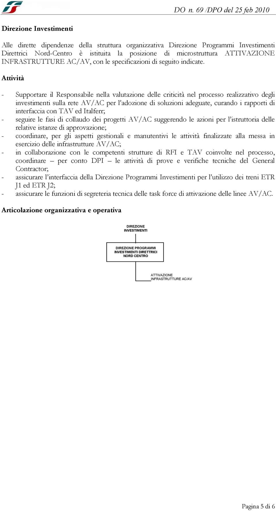 - Supportare il Responsabile nella valutazione delle criticità nel processo realizzativo degli investimenti sulla rete AV/AC per l adozione di soluzioni adeguate, curando i rapporti di interfaccia