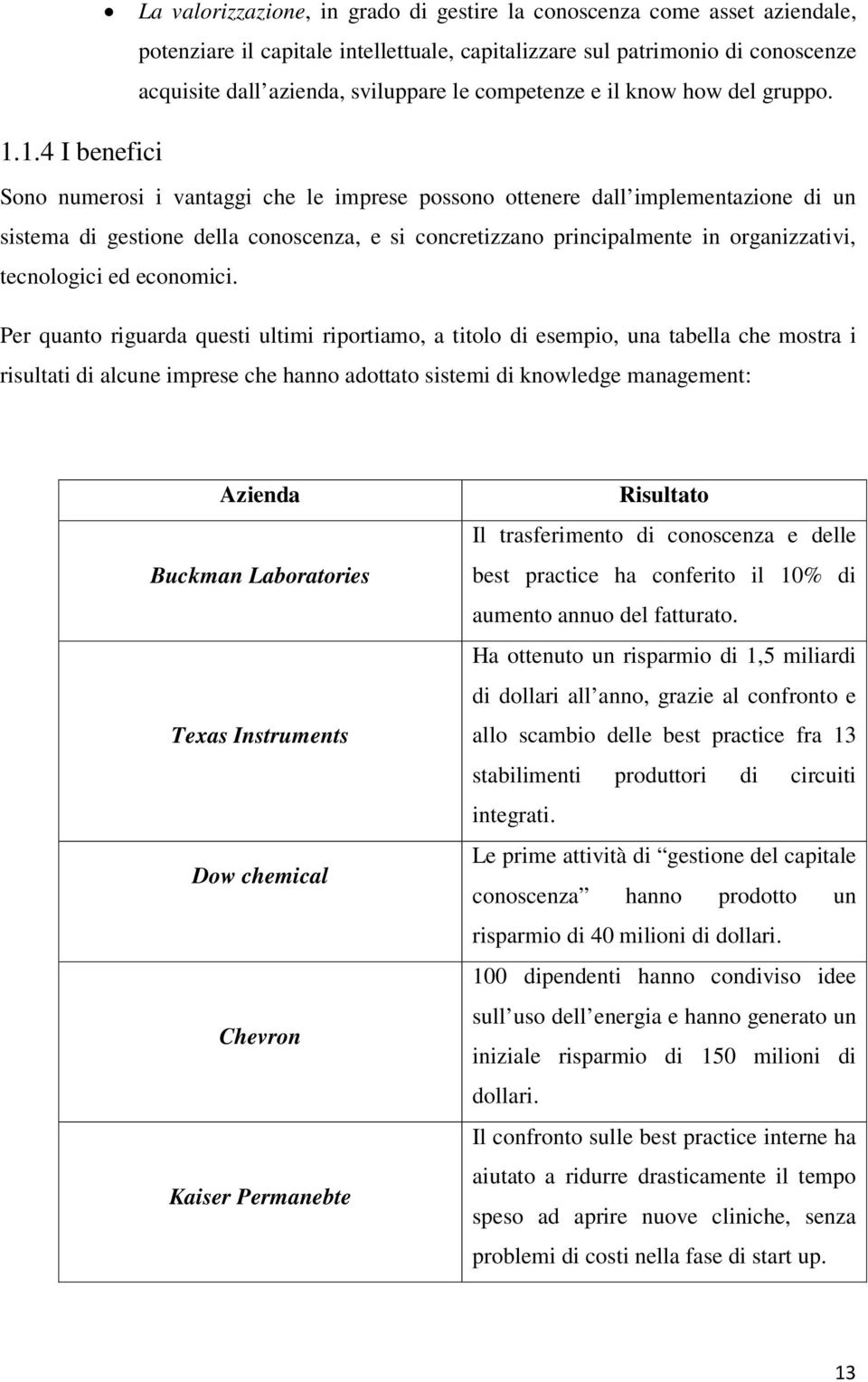 1.4 I benefici Sono numerosi i vantaggi che le imprese possono ottenere dall implementazione di un sistema di gestione della conoscenza, e si concretizzano principalmente in organizzativi,