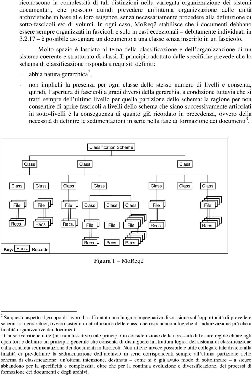 In ogni caso, MoReq2 stabilisce che i documenti debbano essere sempre organizzati in fascicoli e solo in casi eccezionali debitamente individuati in 3.2.17 è possibile assegnare un documento a una classe senza inserirlo in un fascicolo.