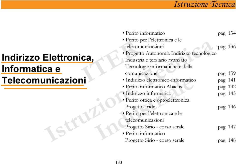 139 Indirizzo elettronico-informatico pag. 141 Perito informatico Abacus pag. 142 Indirizzo informatico pag.