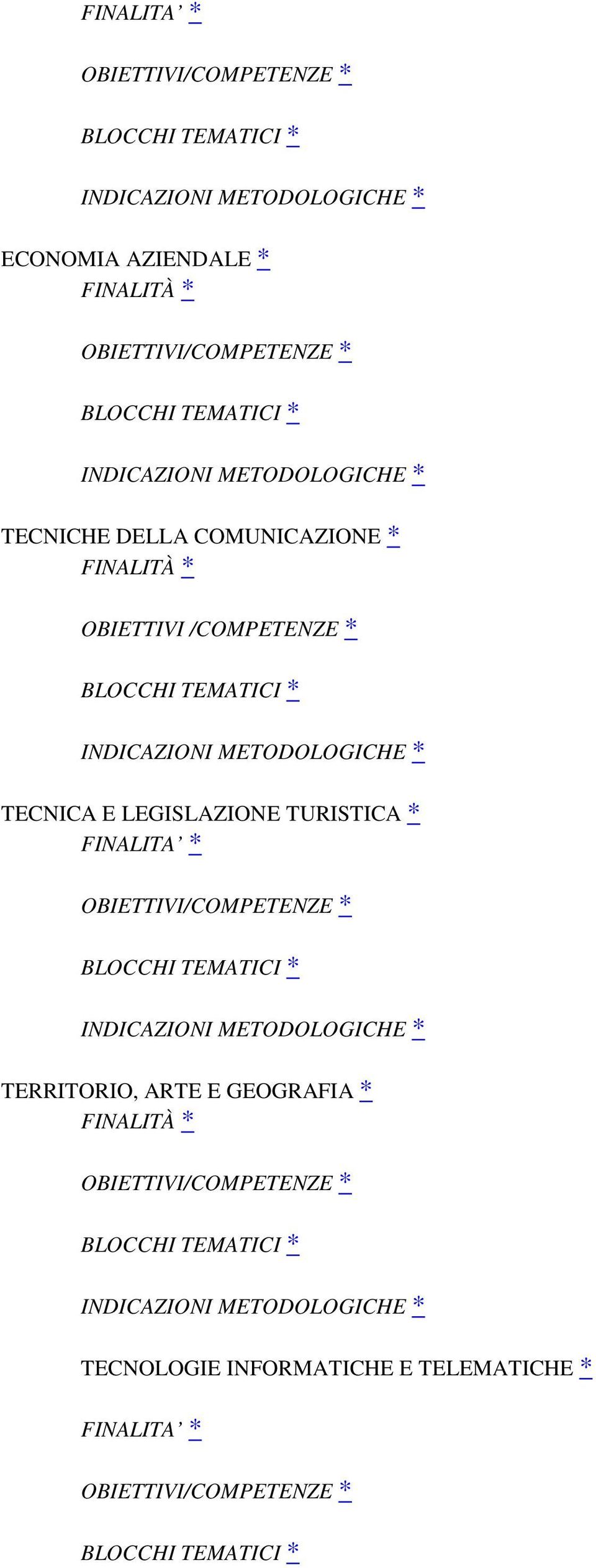 LEGISLAZIONE TURISTICA * FINALITA * OBIETTIVI/COMPETENZE * BLOCCHI TEMATICI * INDICAZIONI METODOLOGICHE * TERRITORIO, ARTE E GEOGRAFIA * FINALITÀ *