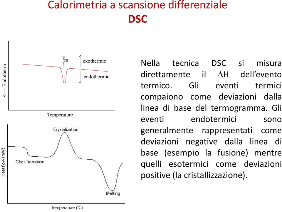 Gli eventi endotermici sono generalmente rappresentati come deviazioni negative dalla linea di