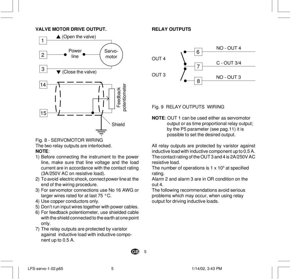 2) To avoid electric shock, connect power line at the end of the wiring procedure. 3) For servomotor connections use No 16 AWG or larger wires rated for at last 75 C. 4) Use copper conductors only.