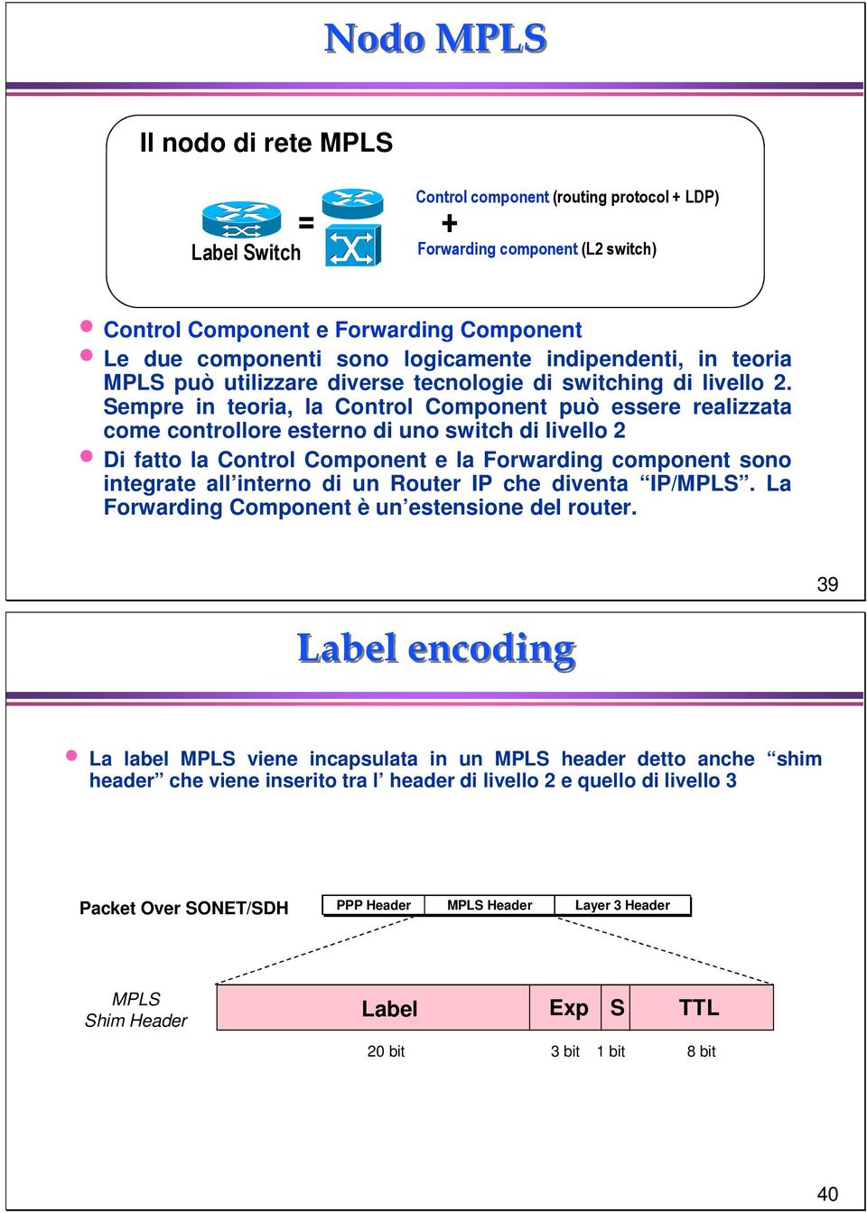 Sempre in teoria, la Control Component può essere realizzata come controllore esterno di uno switch di livello 2 Di fatto la Control Component e la Forwarding component sono integrate all interno di